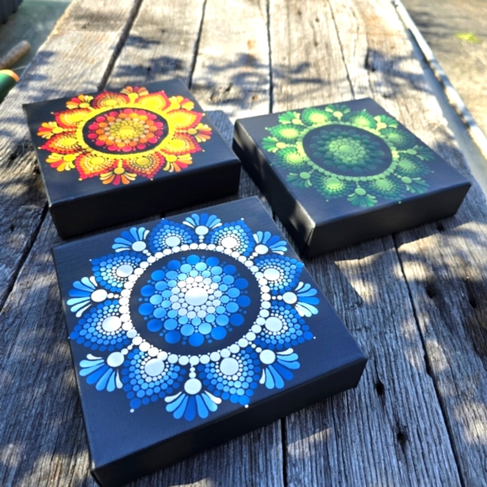 Original Art Mandala Canvas Hand Painted Boho Hippie Eclectic Aesthetic DotArt - Picture 2 of 9